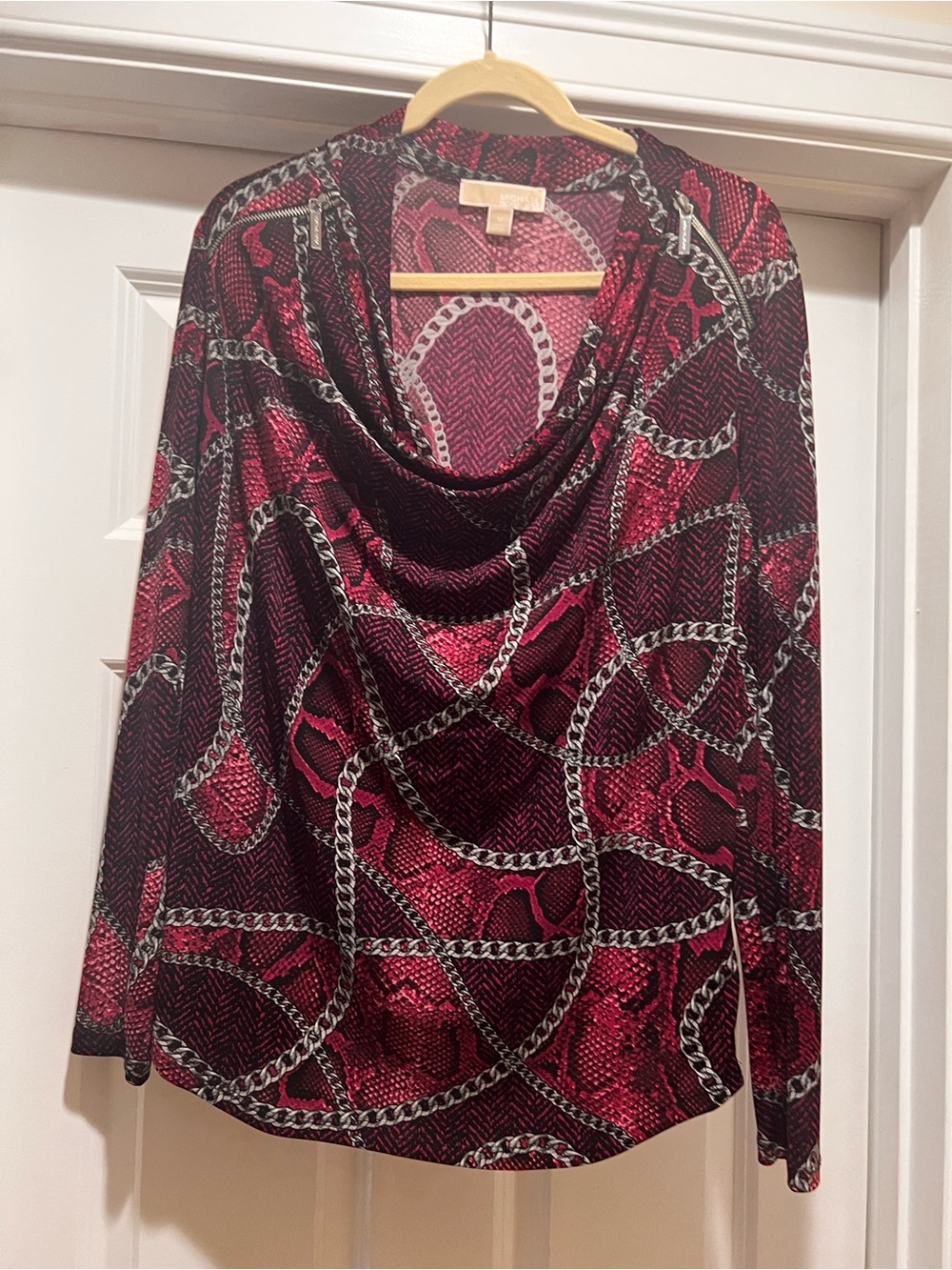 Cowl Neck Long Sleeve Top in fuchsia Snake & Chain Print